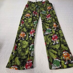 M&M's Christmas Fleece Pajama Pants Mens Medium Green‎ Ornament All Over Print